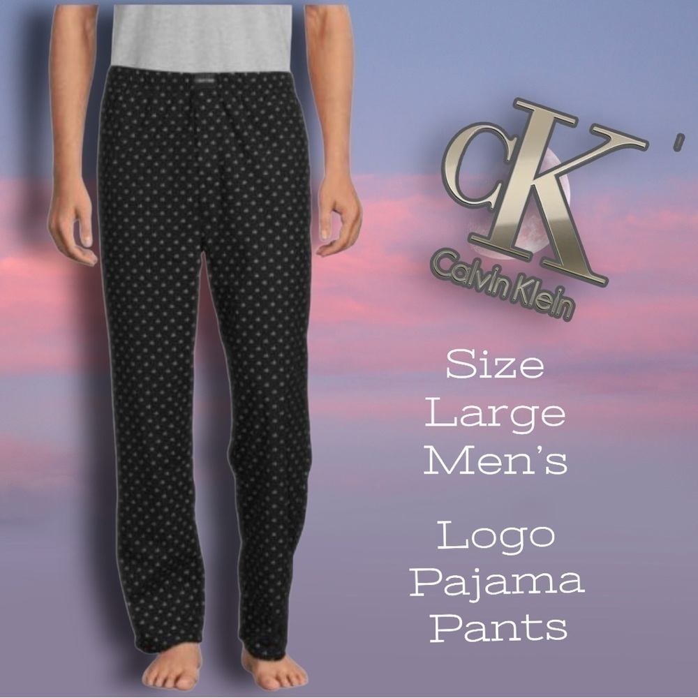 CALVIN Klein CK Logo Men’s Black Pajama Pants Size Large Elastic Waist